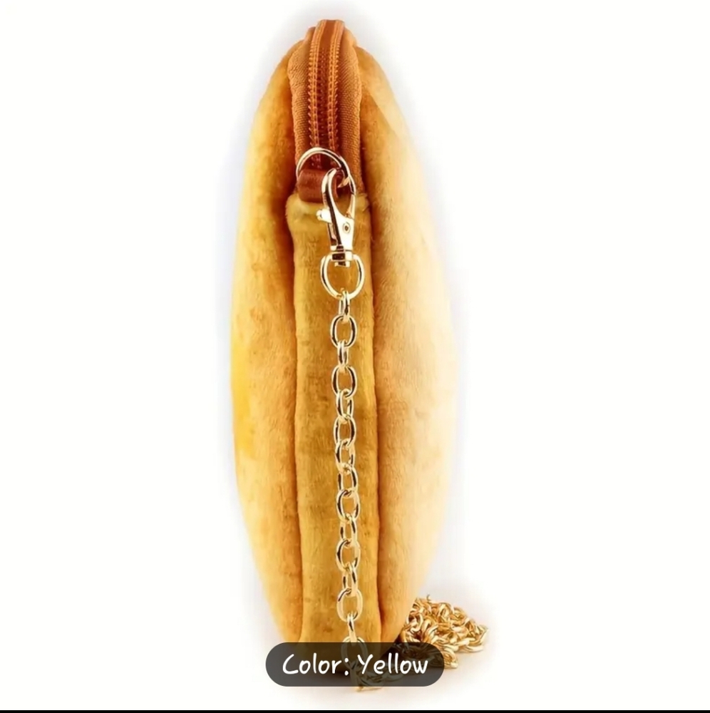 Plush toast shaped crossbody bag gold tone hardware - Picture 5 of 7